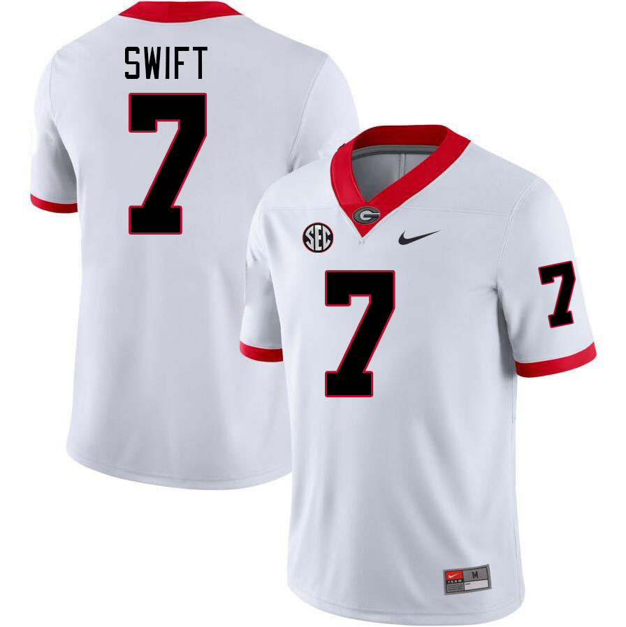 #7 D'Andre Swift Georgia Bulldogs Jerseys Football Stitched-White